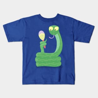 Funny green snake with maraca cartoon Kids T-Shirt